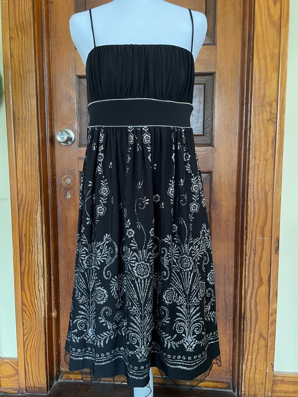 City Triangles Black Midi Dress with Silver Embroidery